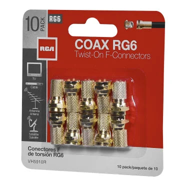 RCA VH5910R Gold-Plated RG Twist-on F-Connectors, 10 Count