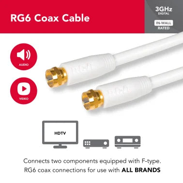 RCA RG6 Coaxial Cable with F-Connectors (6 Ft.; White)