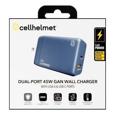 cellhelmet® Dual-Port 45-Watt USB-C® and USB-A GaN Wall Charger