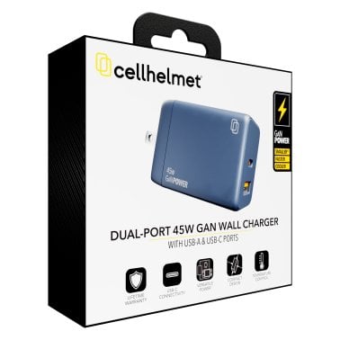 cellhelmet® Dual-Port 45-Watt USB-C® and USB-A GaN Wall Charger