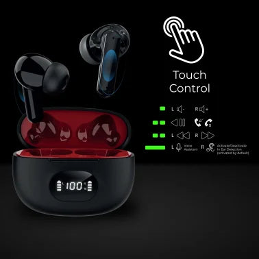 IQ Sound® Bluetooth® Earphones with Microphones, True Wireless with LED-Power-Display Charging Case, Black, IQ-243TWS