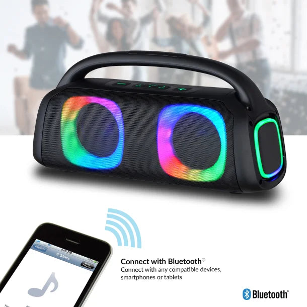 IQ Sound® Bluetooth® Boom Box Speaker with FM Radio, RGB Light Show, and Remote, True Wireless, Black, IQ-3540BT