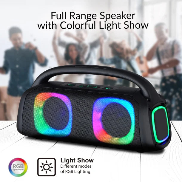 IQ Sound® Bluetooth® Boom Box Speaker with FM Radio, RGB Light Show, and Remote, True Wireless, Black, IQ-3540BT