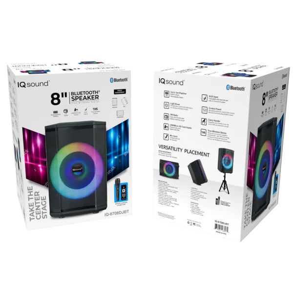 IQ Sound® Pro DJ Bluetooth® Portable Party System, True Wireless, with Lights, Wireless Microphone, and Remote, IQ-6708DJBT