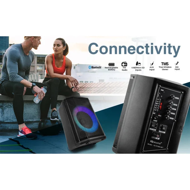 IQ Sound® Pro DJ Bluetooth® Portable Party System, True Wireless, with Lights, Wireless Microphone, and Remote, IQ-6708DJBT