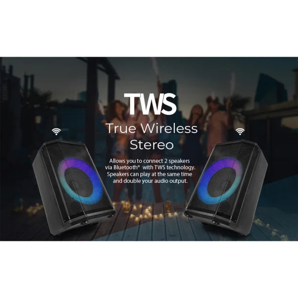 IQ Sound® Pro DJ Bluetooth® Portable Party System, True Wireless, with Lights, Wireless Microphone, and Remote, IQ-6708DJBT