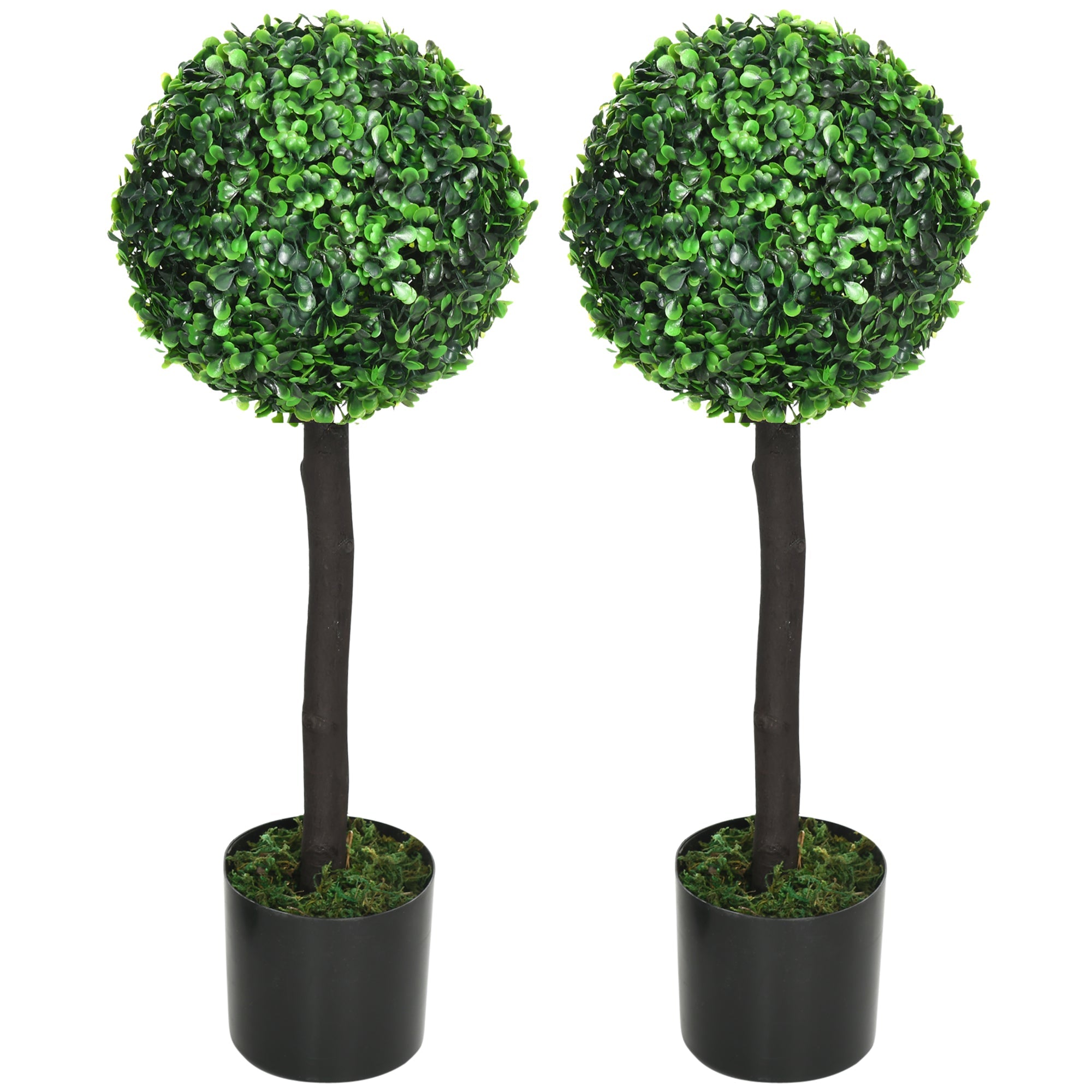 HOMCOM 2ft Artificial Boxwood Ball Trees: Set of 2 Fake Plants in Pot for Indoor Outdoor, Green
