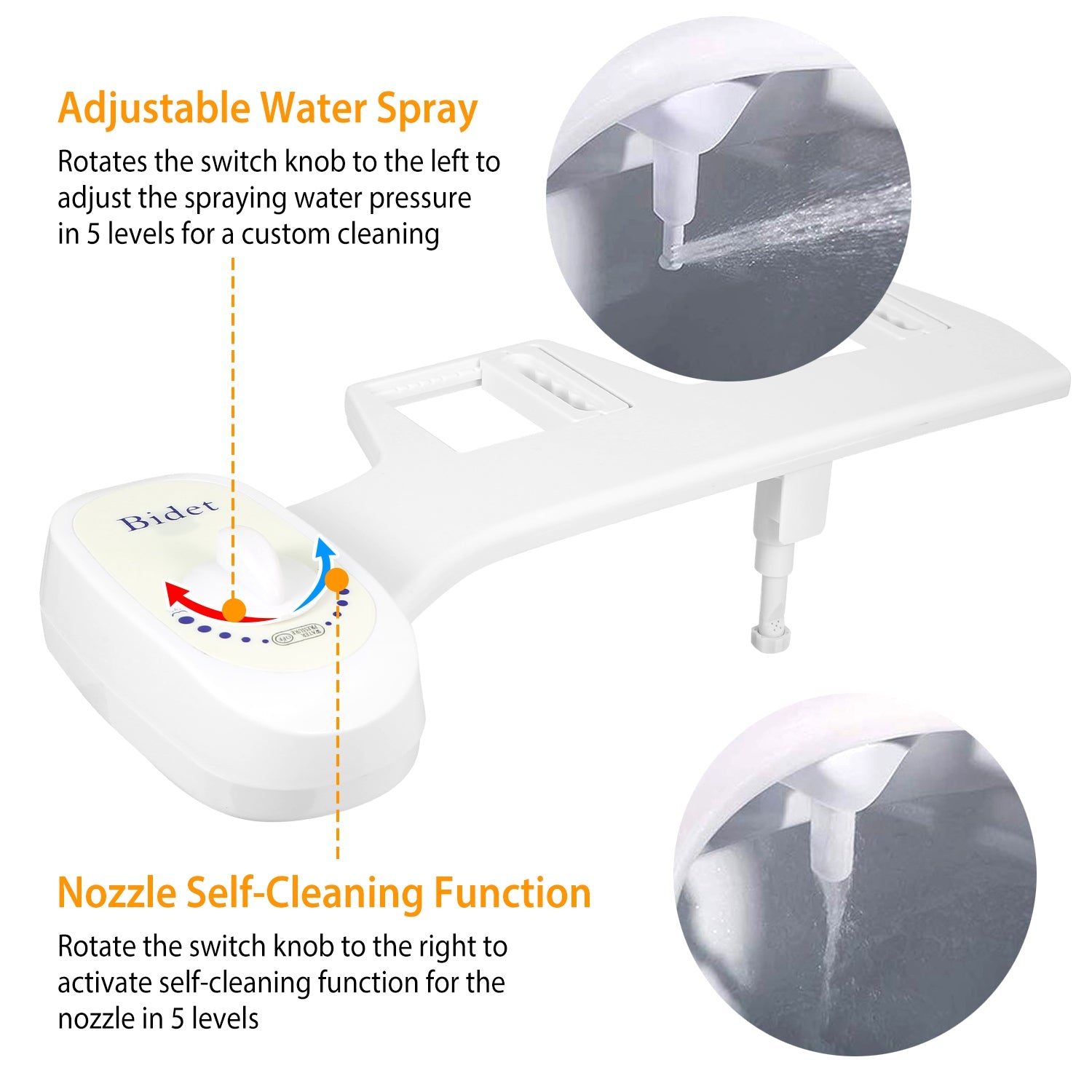 Bidet Fresh Water Spray No Electric Mechanical Bidet Toilet Seat Attachment Adjustable Water Pressure