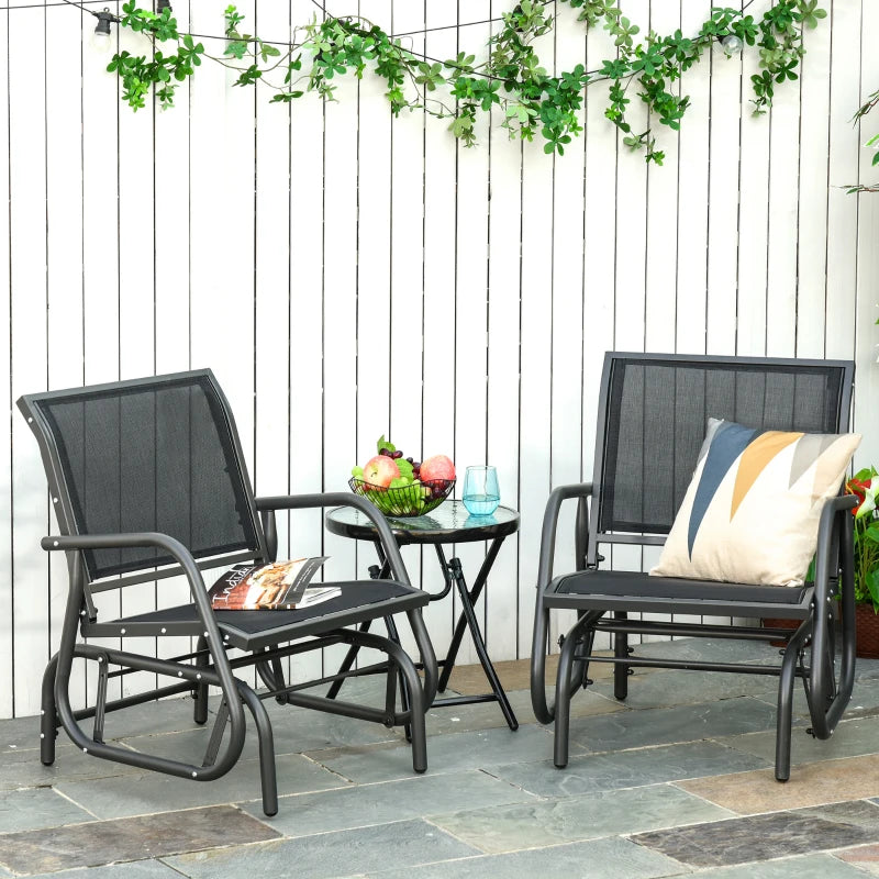 Patio Glider Set of 2 Outdoor Glider Chair with Breathable Mesh Seat & Backrest, Armrests and Metal Frame, Black
