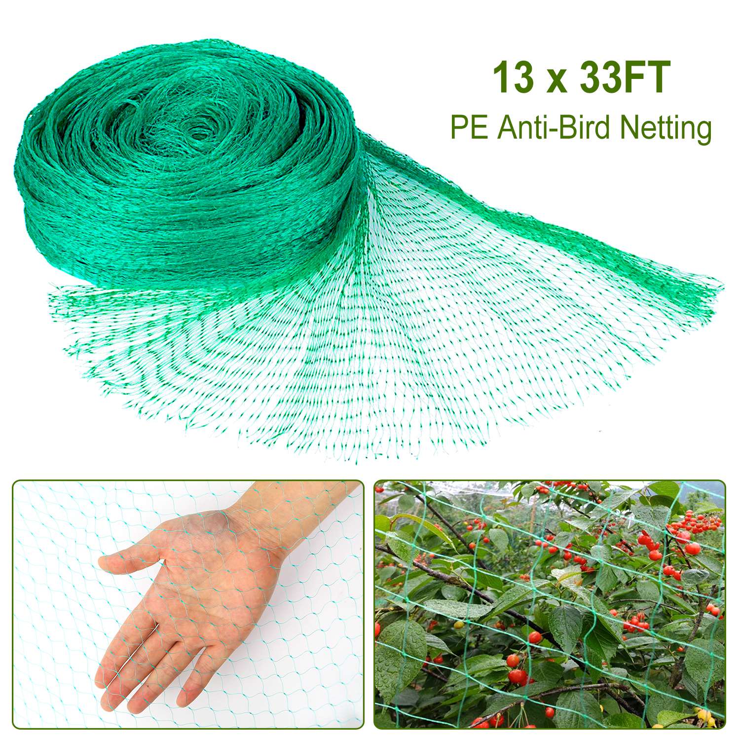 13 x 33ft Garden Netting Heavy Duty PE Anti Bird Netting Plants Fruits Tree Vegetables Protection Netting Net