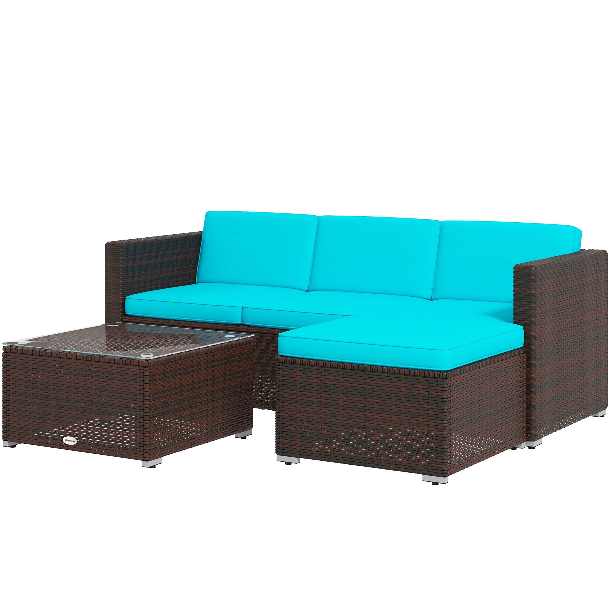Outsunny Turquoise Patio Furniture Set, Soft Cushioned Corner Sofa Sets for Outdoor Comfort and Style