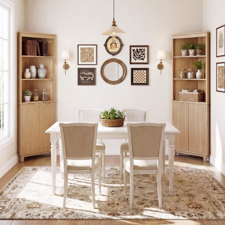 68 Inch Tall Corner Cabinet with Fluted Doors for Bathroom-Oak
