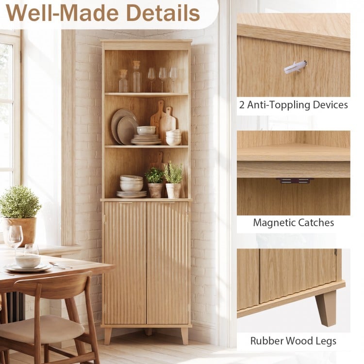 68 Inch Tall Corner Cabinet with Fluted Doors for Bathroom-Oak