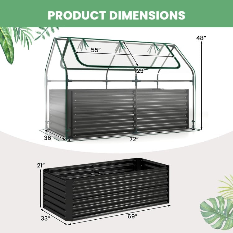 68 x 33 x 21 Inch Galvanized Raised Garden Bed with Cover-Black