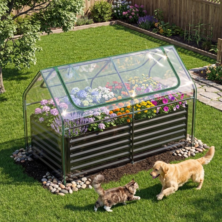 68 x 33 x 21 Inch Galvanized Raised Garden Bed with Cover-Black