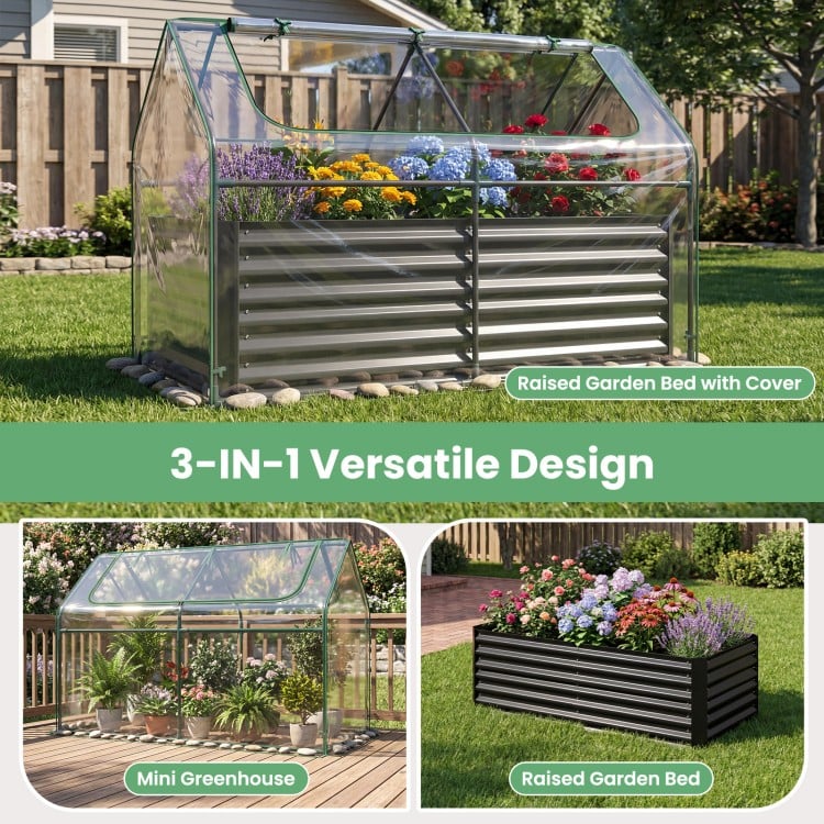 68 x 33 x 21 Inch Galvanized Raised Garden Bed with Cover-Black