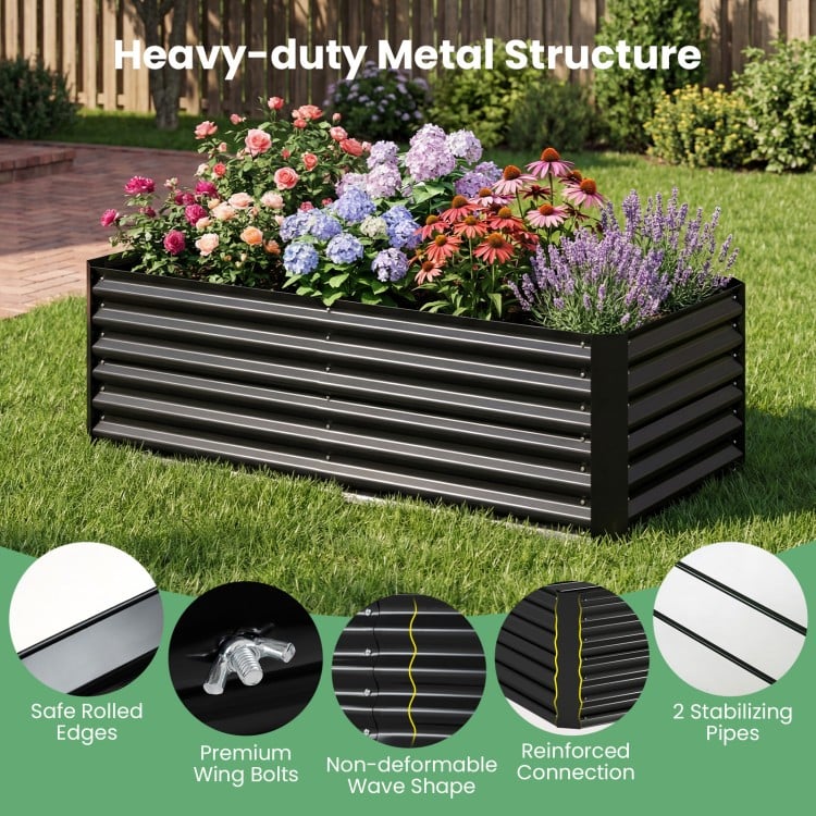 68 x 33 x 21 Inch Galvanized Raised Garden Bed with Cover-Black