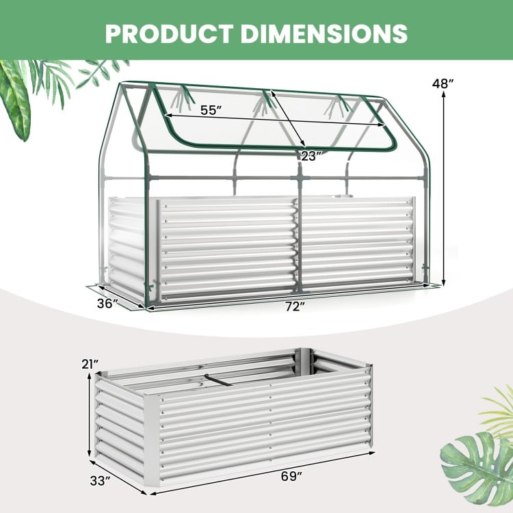68 x 33 x 21 Inch Galvanized Raised Garden Bed with Cover-Silver