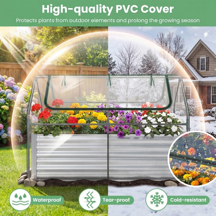 68 x 33 x 21 Inch Galvanized Raised Garden Bed with Cover-Silver