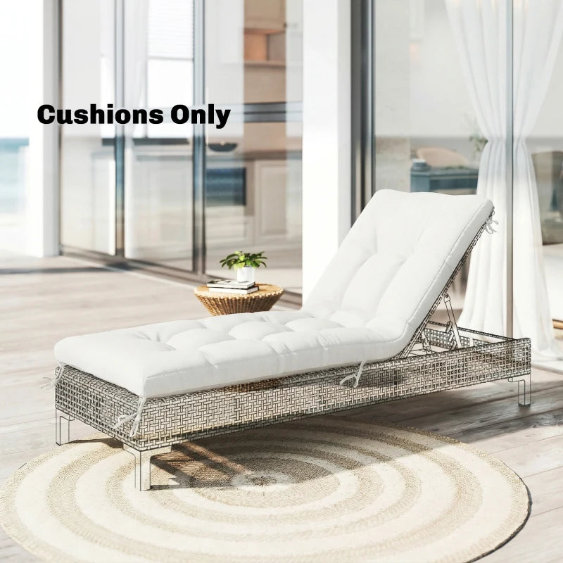 Patio Lounge Chair Cushion, UV50+ Chaise Lounge Chair Cushion with Securing Straps for Patio, 78 x 25.6 inch, Cream White