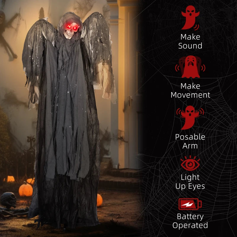 HOMCOM 6.4' Life-Size Winged Grim Reaper – Animated Halloween Decoration, Light-Up Eyes