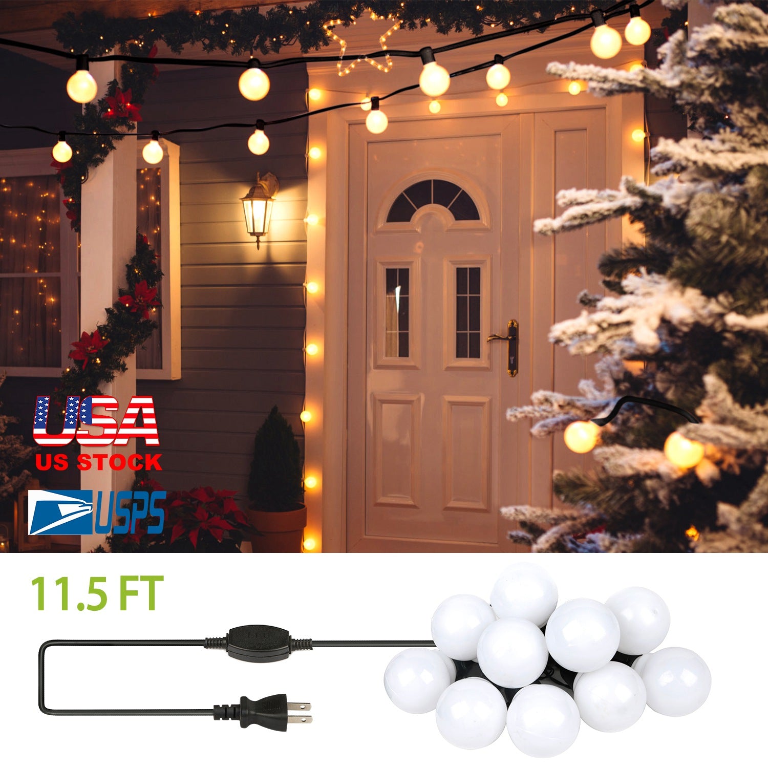 Plug-in Globe String Light Warm White Fairy Light Bulbs Outdoor Water Resistant String Lamp For Garden Patio Yard Shopping Center
