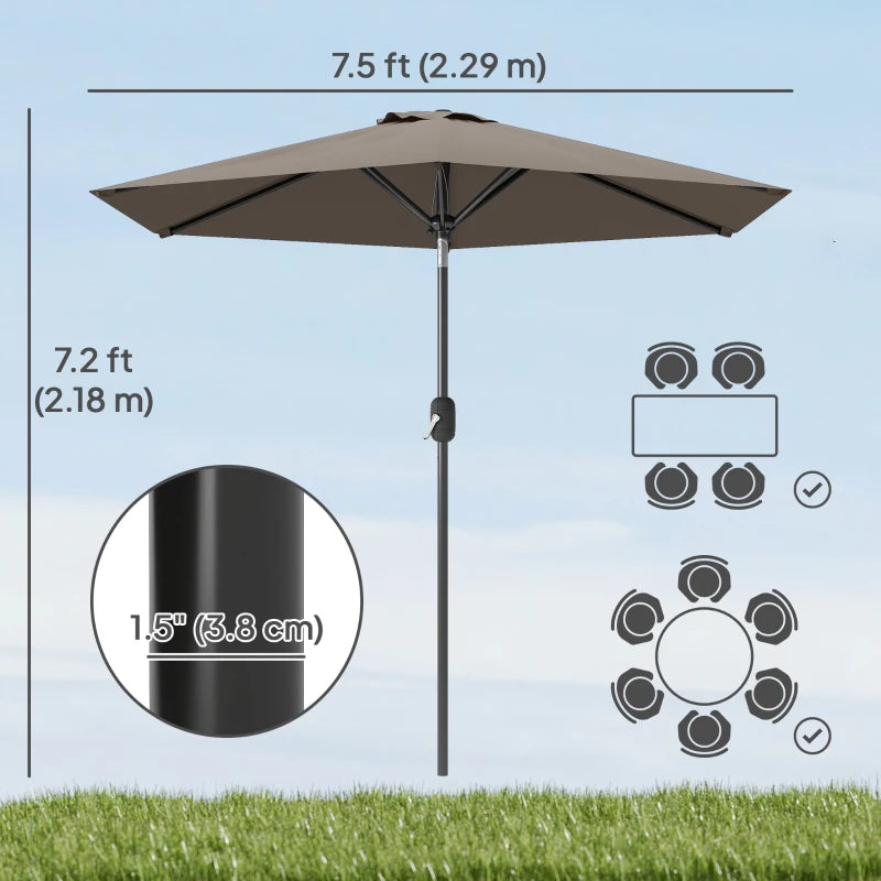 Patio Sun Umbrella, Outdoor Parasol with 6 Ribs, Dark Grey