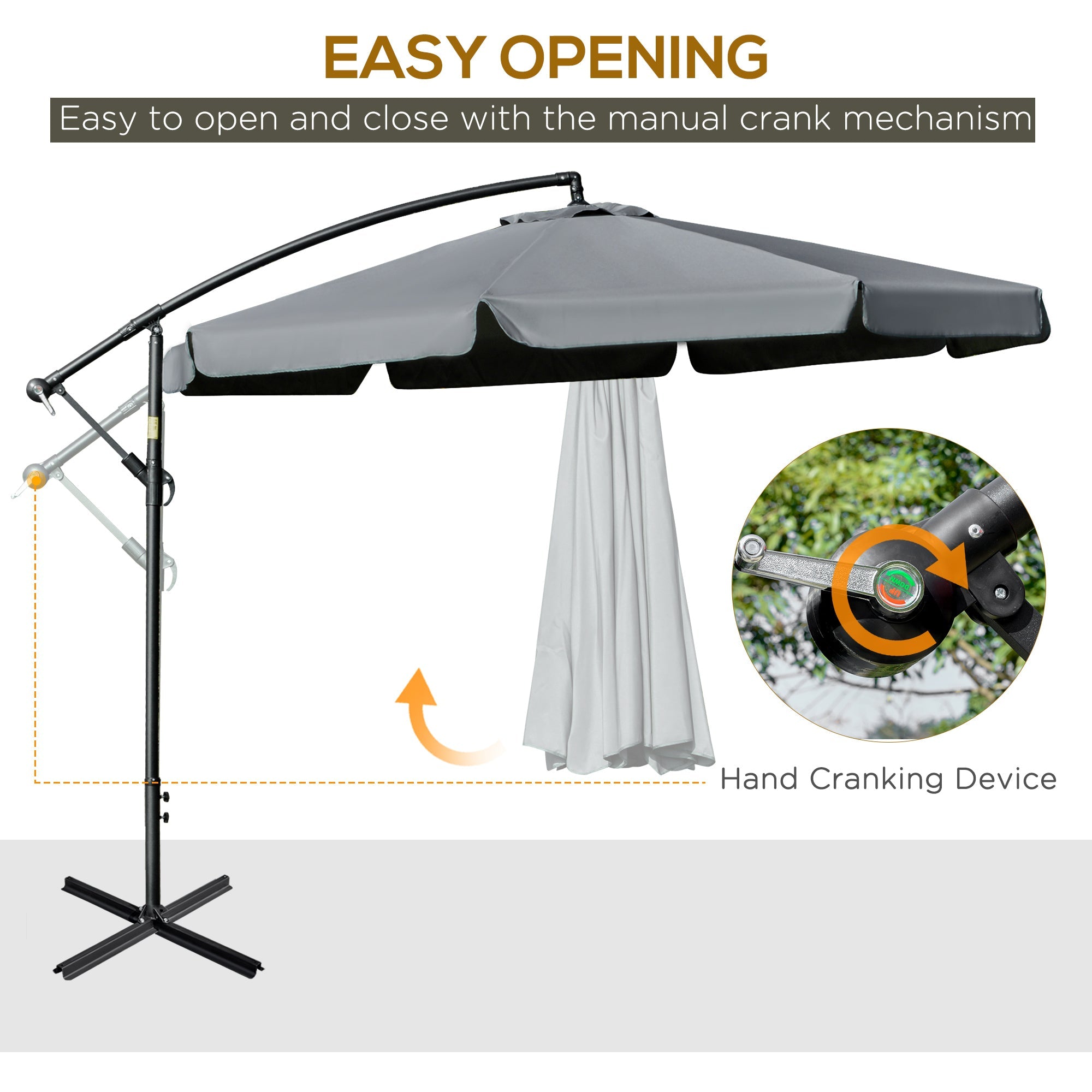 Outsunny Offset Patio Umbrella 11FT Cantilever Outdoor Umbrella with Easy Tilt Cross Base & 8 Ribs Dark Grey