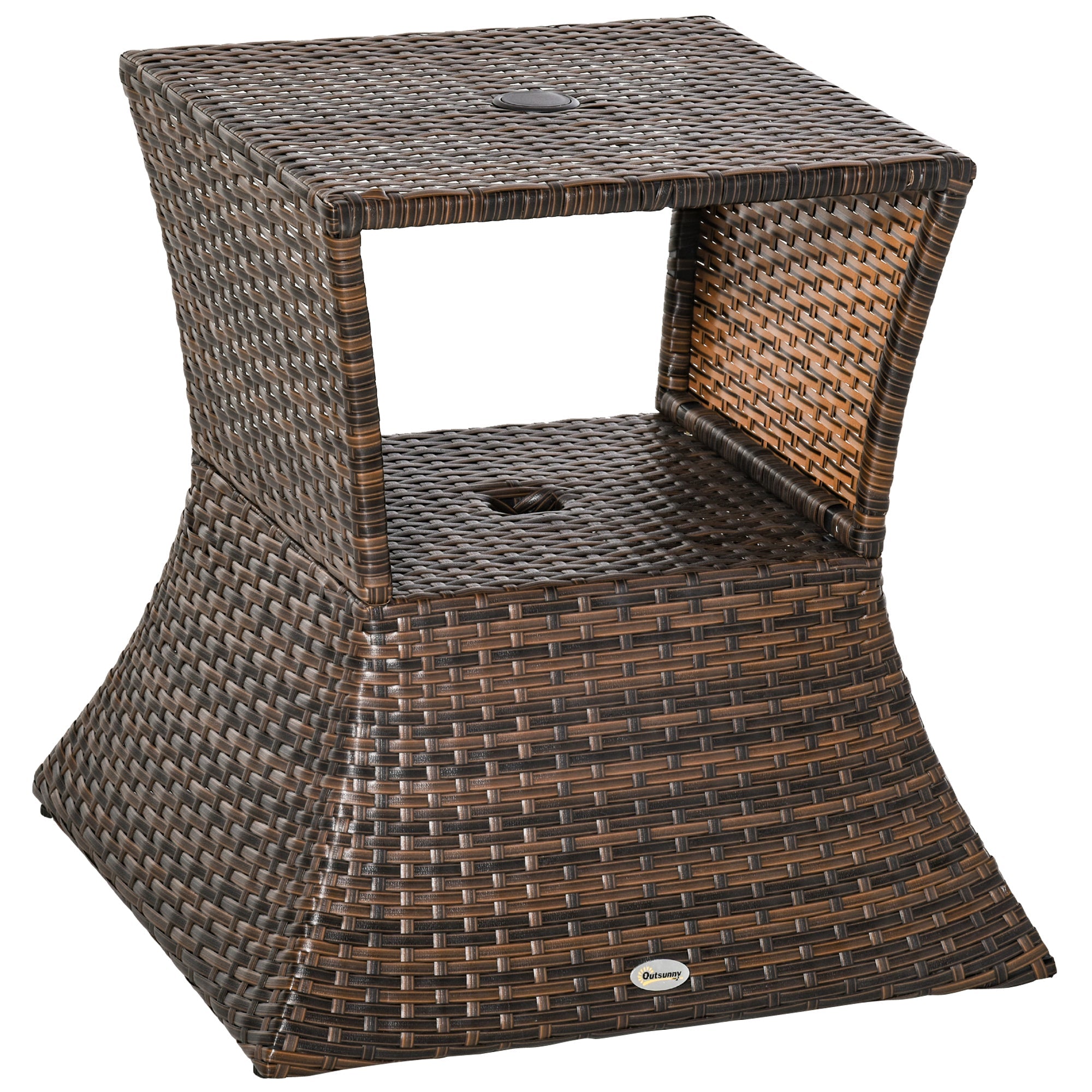 Outsunny Outdoor Patio Rattan Wicker Coffee Table w/ Umbrella Hole