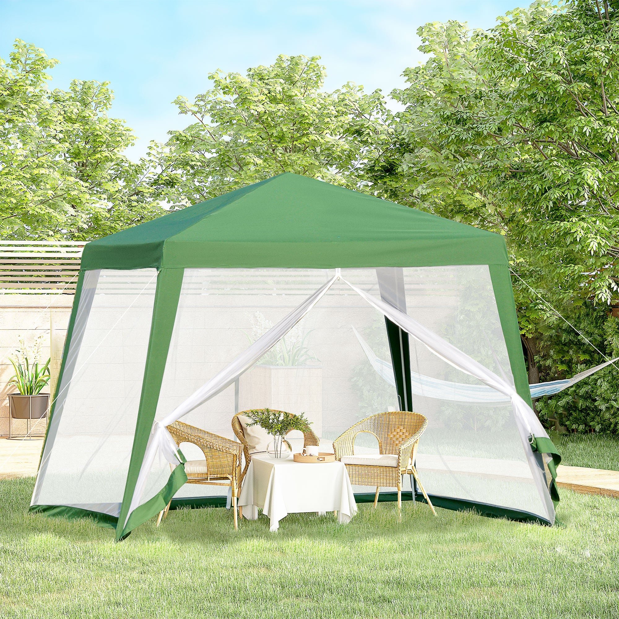 Outsunny 10x10ft Gazebo Tent with Netting Patio Canopy Outdoor Party Activity Sun Shade Garden Sun Shelter, Green