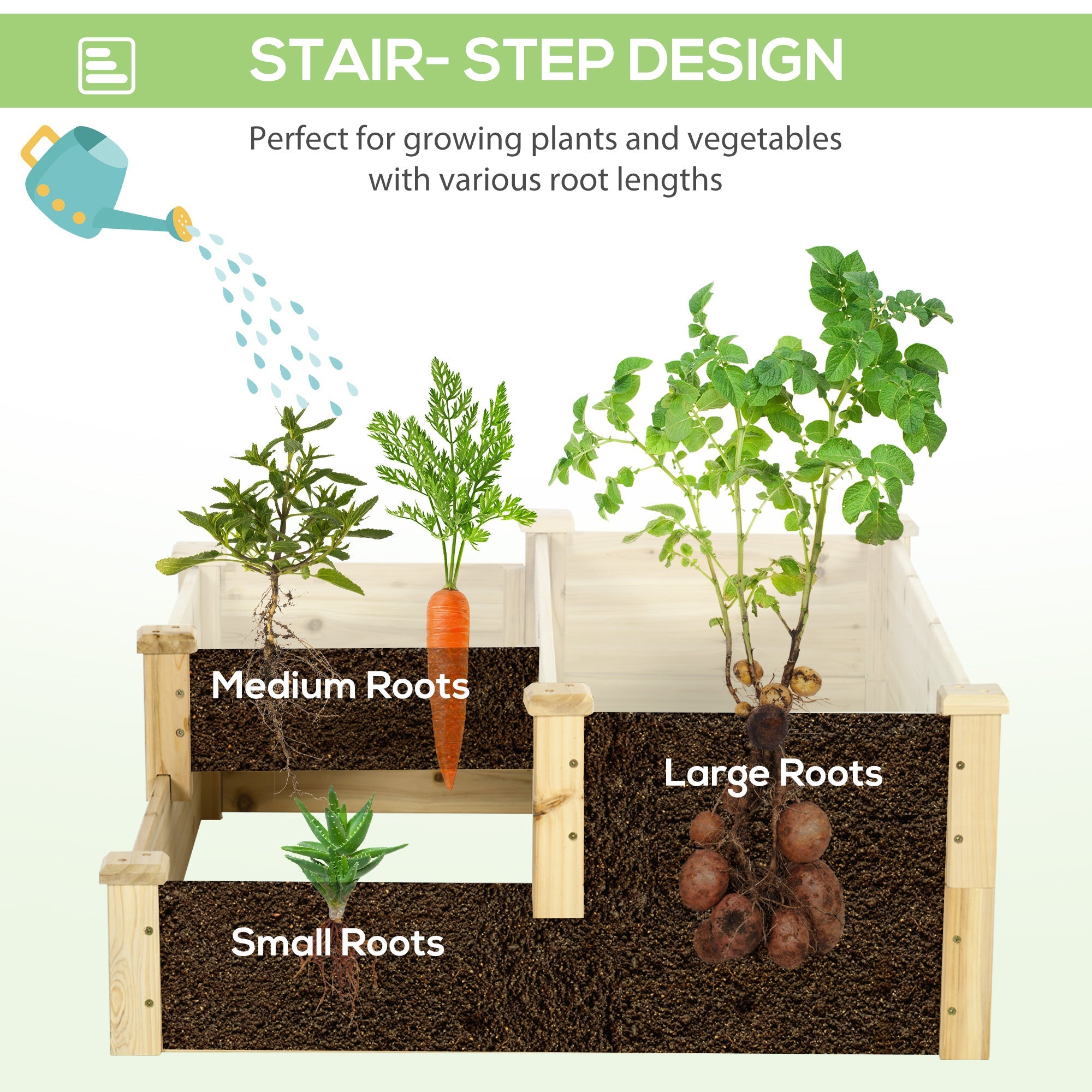 Outsunny 3-Tier Wooden Raised Garden Bed: Planter Box Kit for Growing Veggies, Herbs & Flowers in Natural Finish