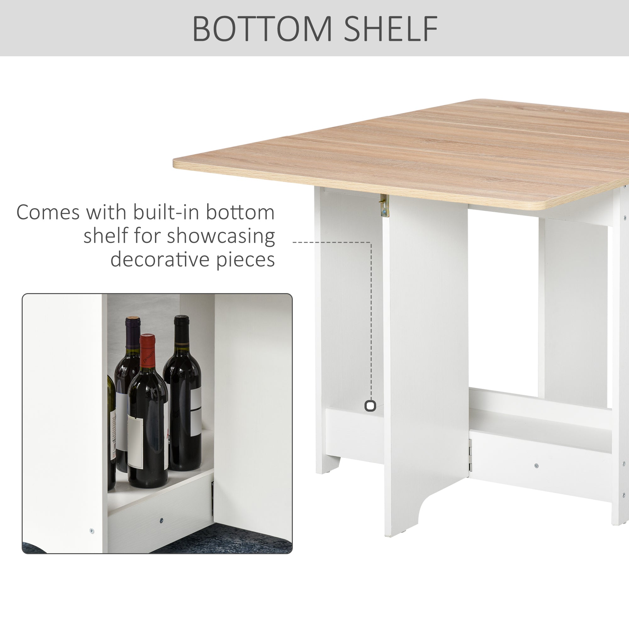HOMCOM Foldable Drop-Leaf Dining Table with Storage Shelf Oak Finish Space Saving Kitchen Table for Dining Room