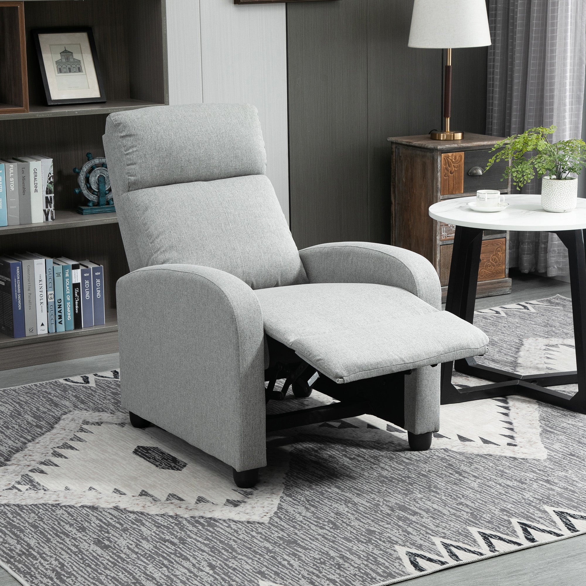 HOMCOM Fabric Recliner Theater Chair: Linen-Touch Single Sofa, Armchair for Living Room, Light Grey