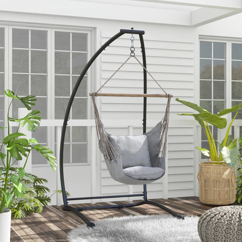 Hanging Hammock Chair Stand Only, C Shape Hanging Heavy Duty Metal Frame Swing Stand for Porch Swing Chair, Black