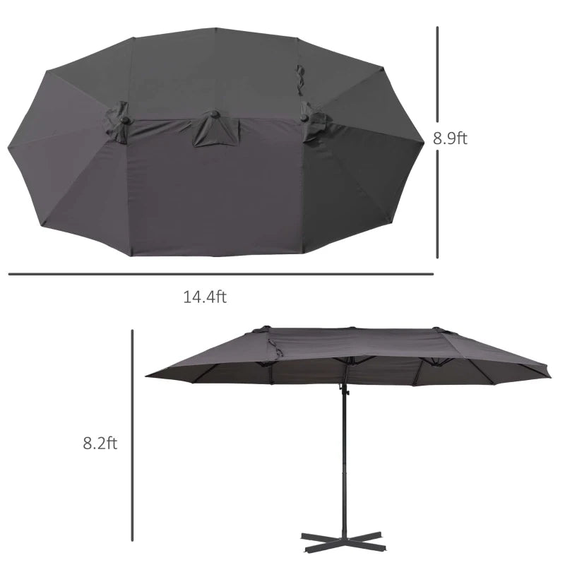 Outdoor Patio Umbrella Offset Cantilever Umbrella with Twin Canopy Sunshade Umbrella with Lift Crank Grey