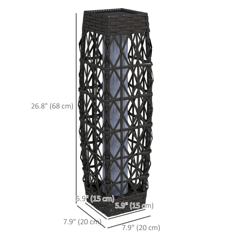 Wicker Outdoor Floor Lamp, Decorative Solar Lantern with Auto On/Off LED Lights, IP44 for Patio, Porch, Pathway, Grey