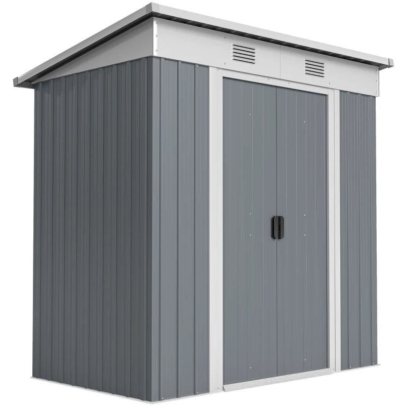 6' x 4' Outdoor Storage Shed, Metal Garden Shed with Lockable Sliding Doors and Vents, Grey