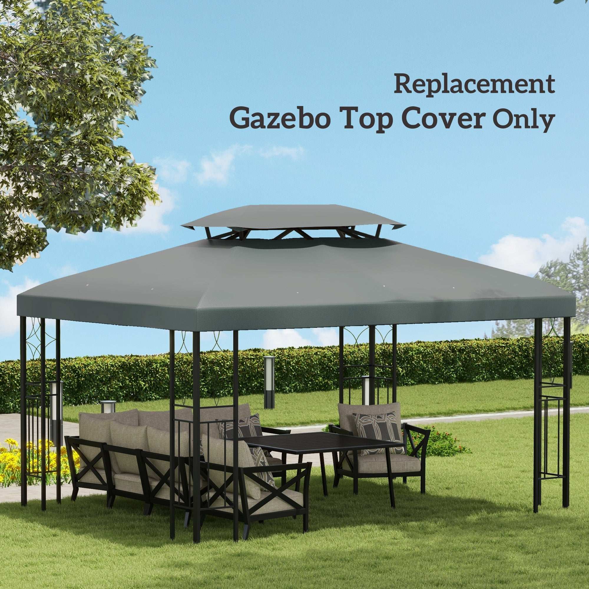 Outsunny 13' x 10' Gazebo Replacement Canopy 2 Tier Top UV Cover Pavilion Garden Patio Outdoor, Deep Grey (TOP ONLY)
