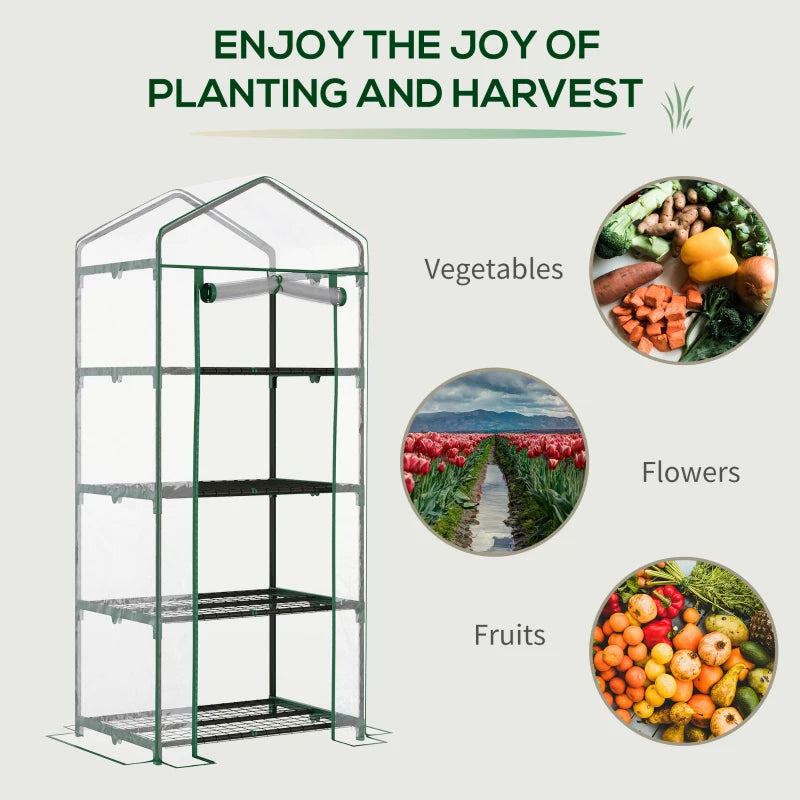 Portable Greenhouse with 4 Tier Shelves Outdoor Hot House, Steel Frame, PVC Cover, 28" x 20" x 63", Transparent