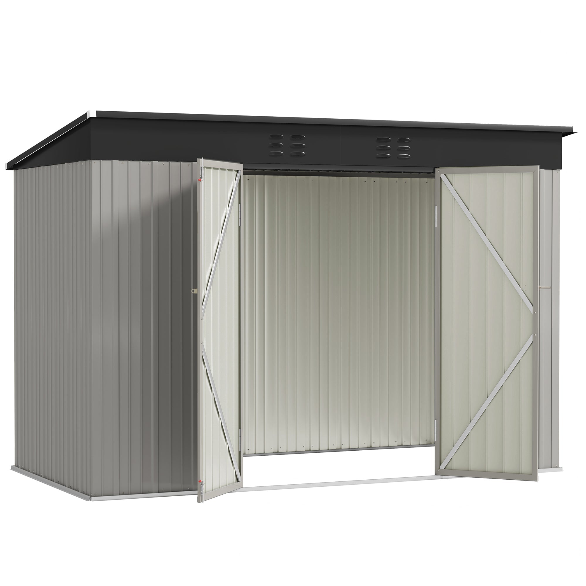 Outsunny 9' x 4' Galvanized Steel Garden Storage Shed with Lockable Doors, Gloves and 2 Air Vents for Backyard, Patio, Lawn