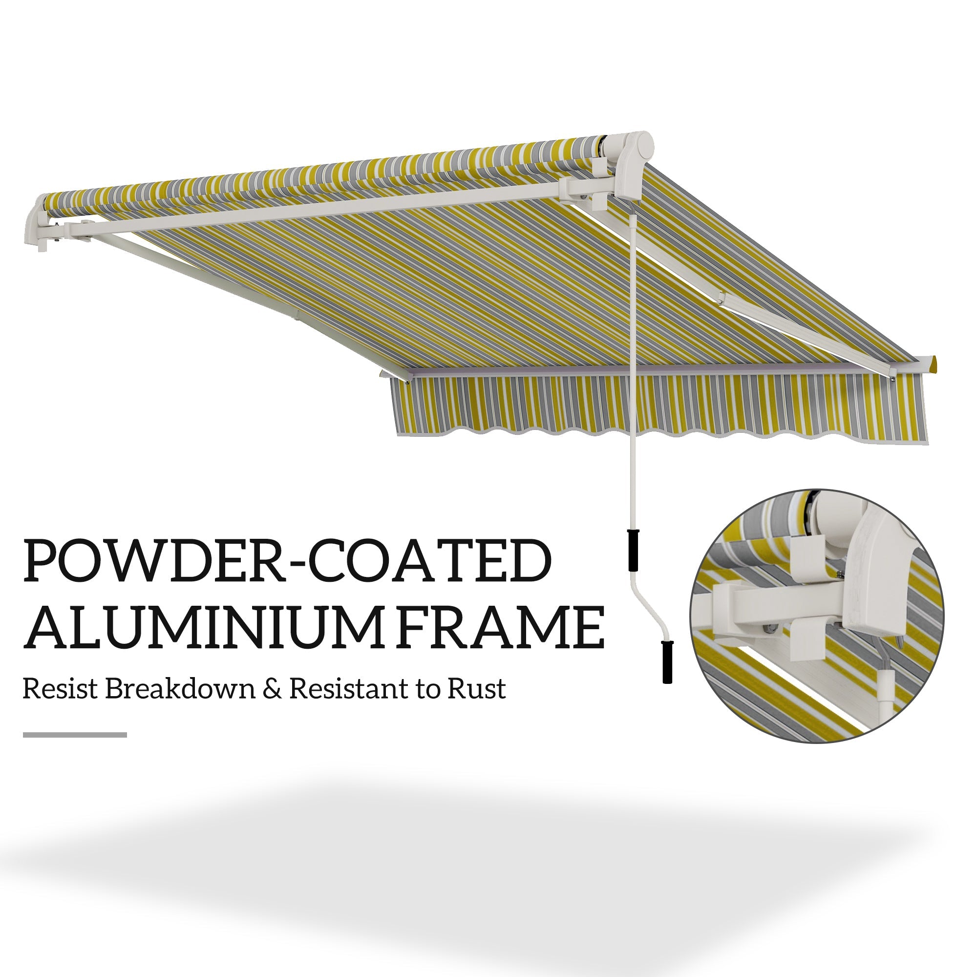 Outsunny 8' x 6.5' Manual Retractable Patio Awning LED Lights Aluminum Sun Shade Canopy Door Window Yellow Grey