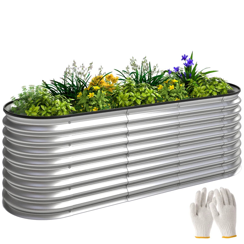 Galvanized Raised Garden Bed, 6 x 2 x 2 ft Modular Metal Garden Beds with Rubber Strip Edging, Silver