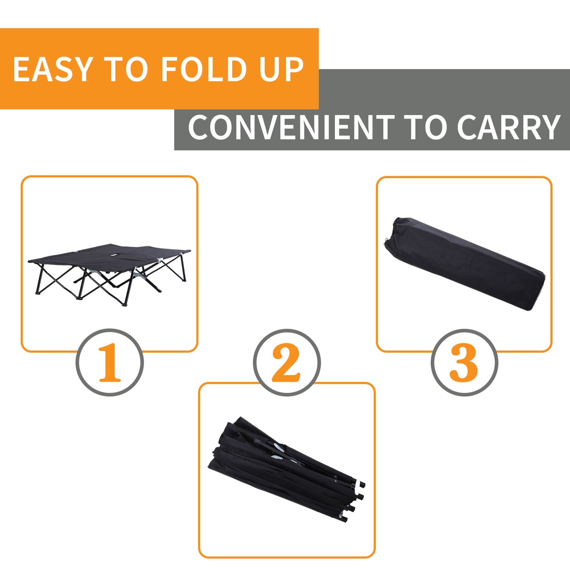 Outsunny Double Wide Folding Camping Cot Portable Outdoor Military Sleeping Bed Two Person Black