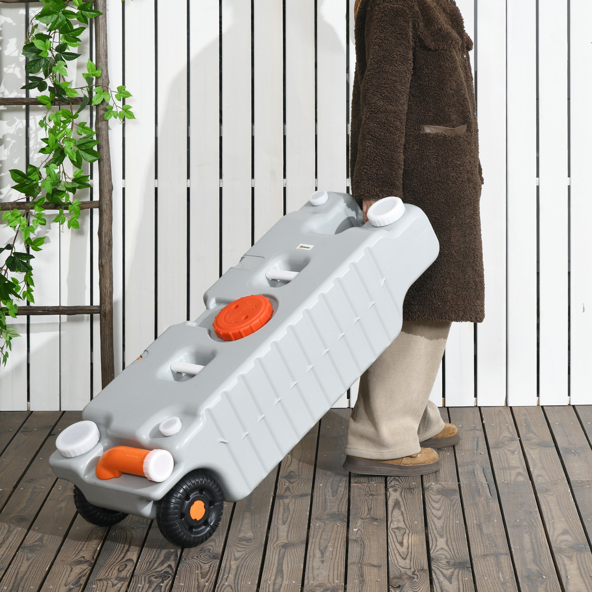 Outsunny RV Portable Waste Water Tank: 19.8 Gallon, with Rotating Drain Spout, Level Indicator, 3 Wheels for Easy Transport