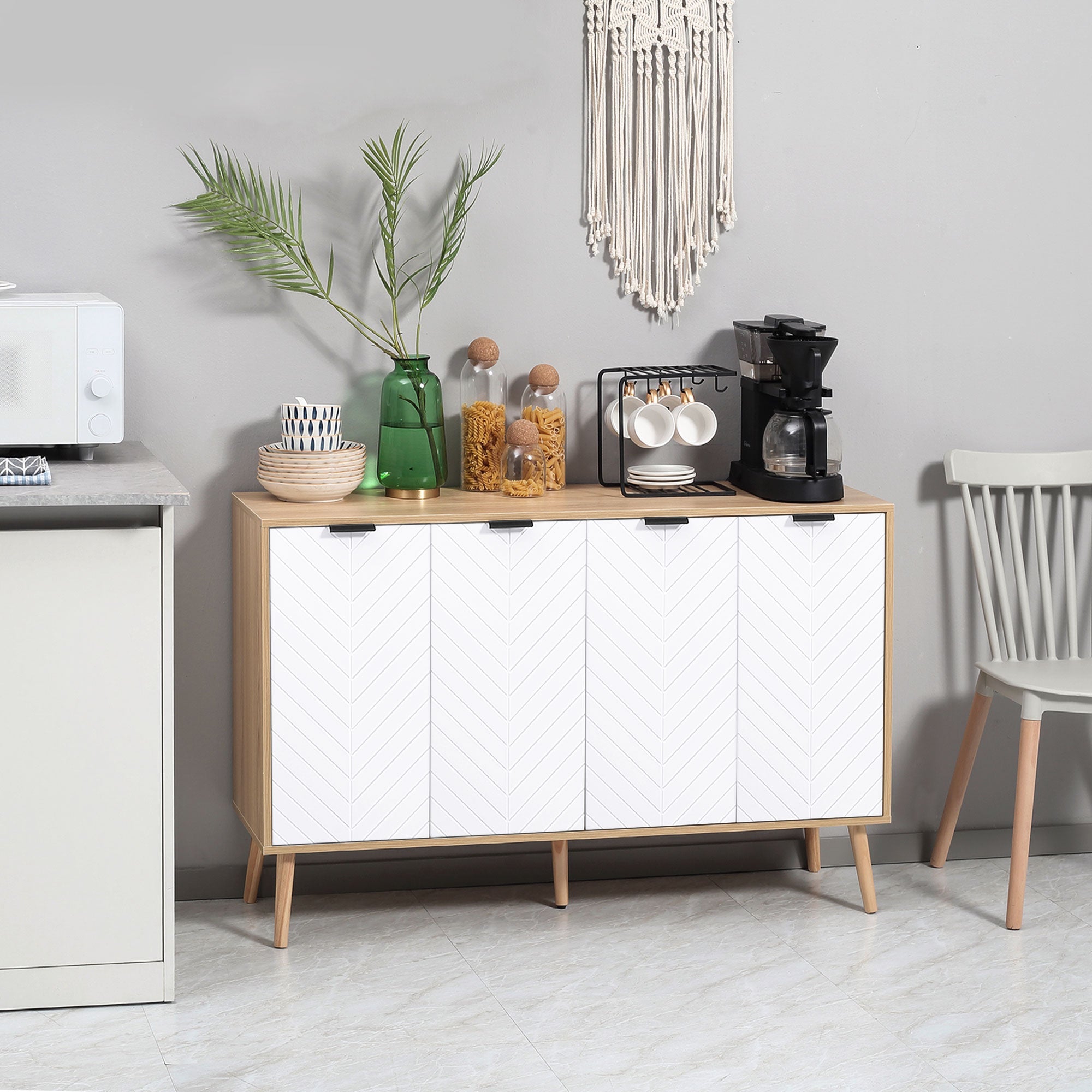 HOMCOM Sideboard Cabinet Dining Room Modern Design Adjustable Shelves White Stylish Storage Furniture