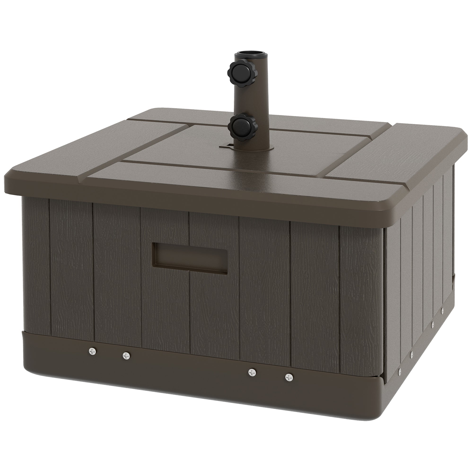 Outsunny 3-in-1 Outdoor Umbrella Base with Wheels and Handles, End Table, Flower Box Planter with Hole, 176 lbs. Capacity, Brown