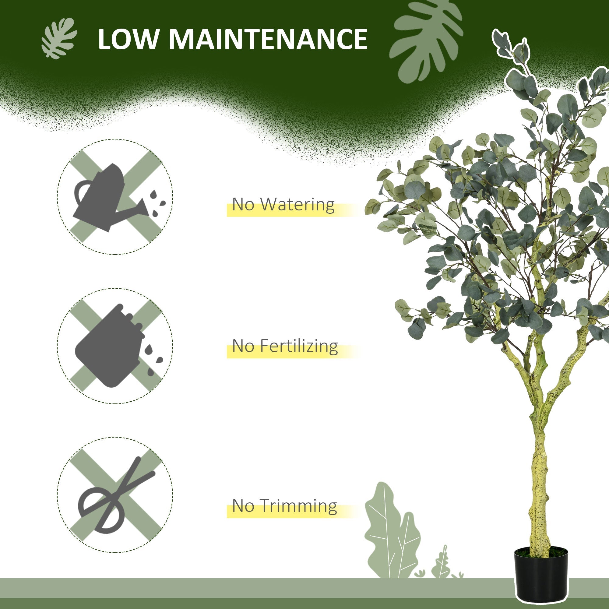 HOMCOM 5ft Artificial Eucalyptus Tree: Indoor Fake Plant with White Tips and Pot for Home, Office, Living Room Decor