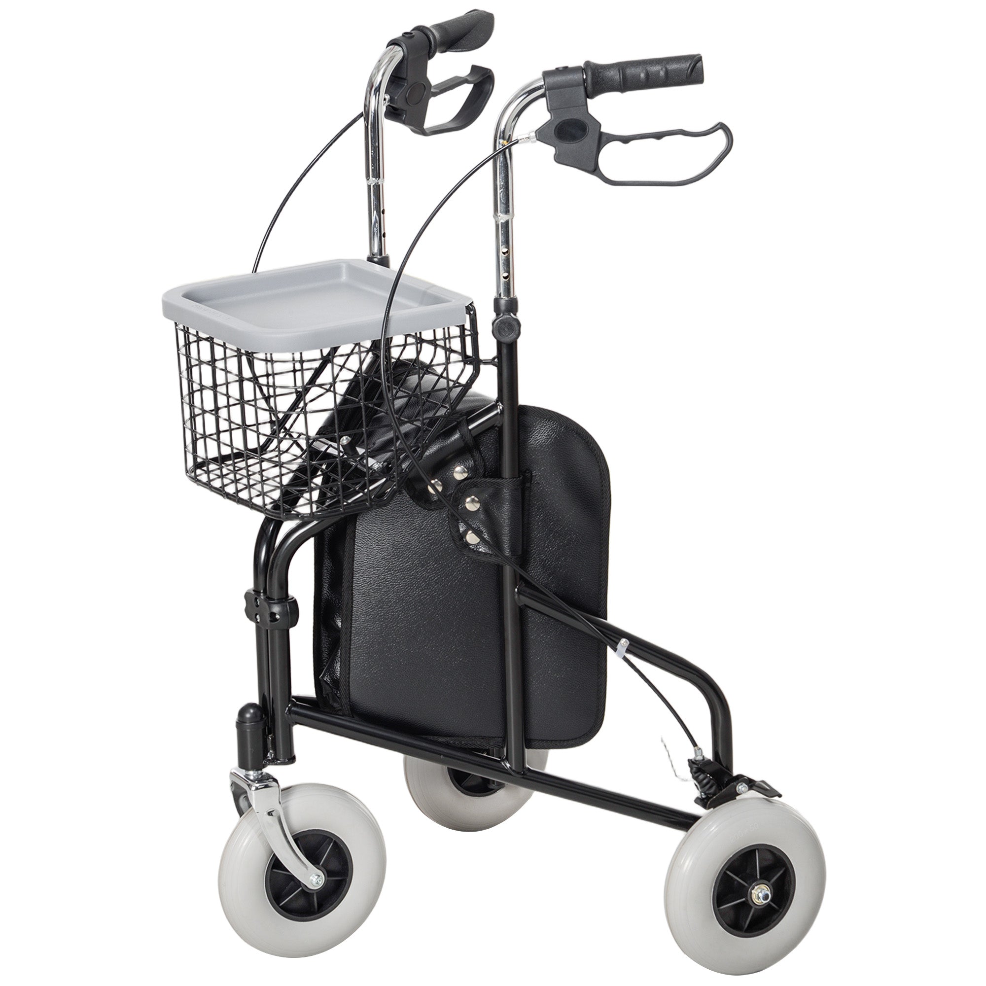 HOMCOM Upright Walker Up Rollator, Rolling Walker with Wheels, Storage Bag, Tray, Adjustable Handle Height, Black