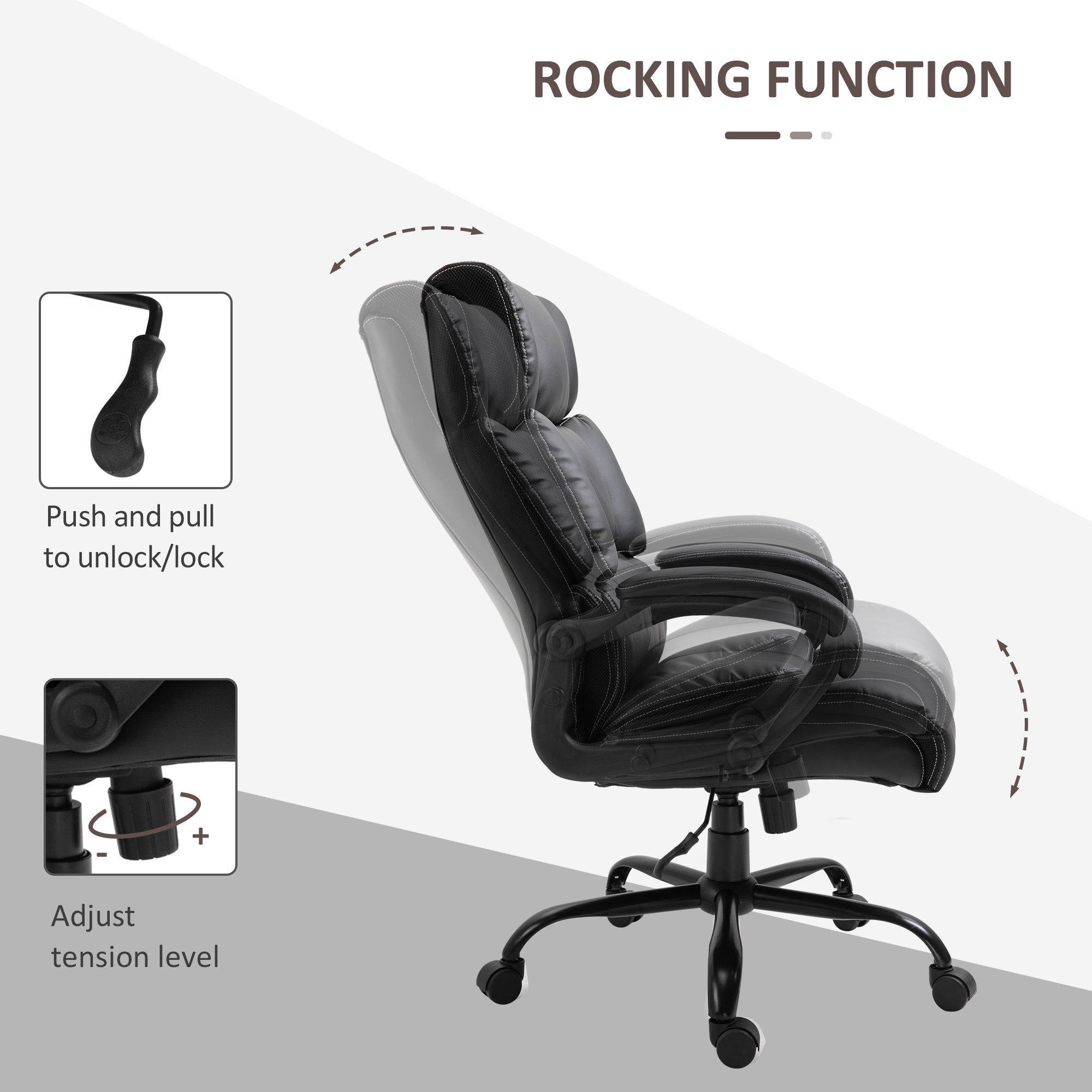 Vinsetto Ergonomic Office Chair Heavy Duty Tall Big Adjustable Height PU Leather Rocker Swivel Black