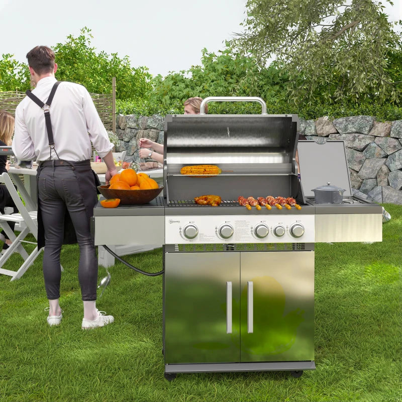 🔥 4+1 Burner Liquid Propane Gas Grill – Outdoor BBQ with Side Burner (Silver)